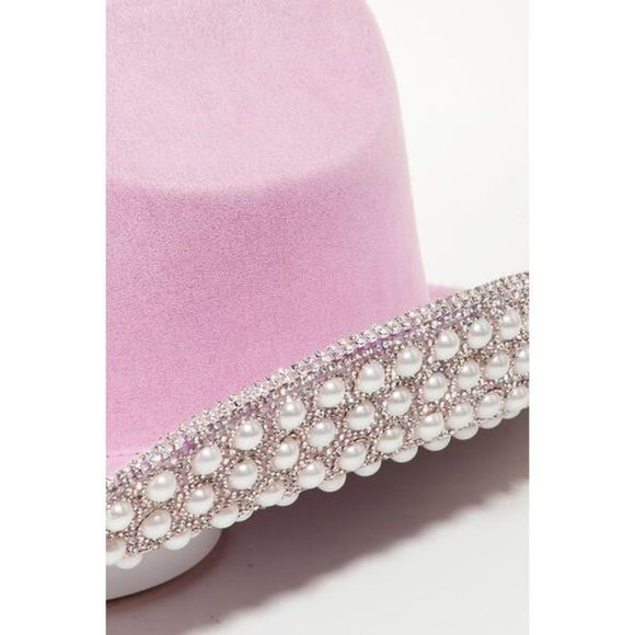 Fame Pave Rhinestone Pearl Trim Cowboy Hat - Picture 4 of 5